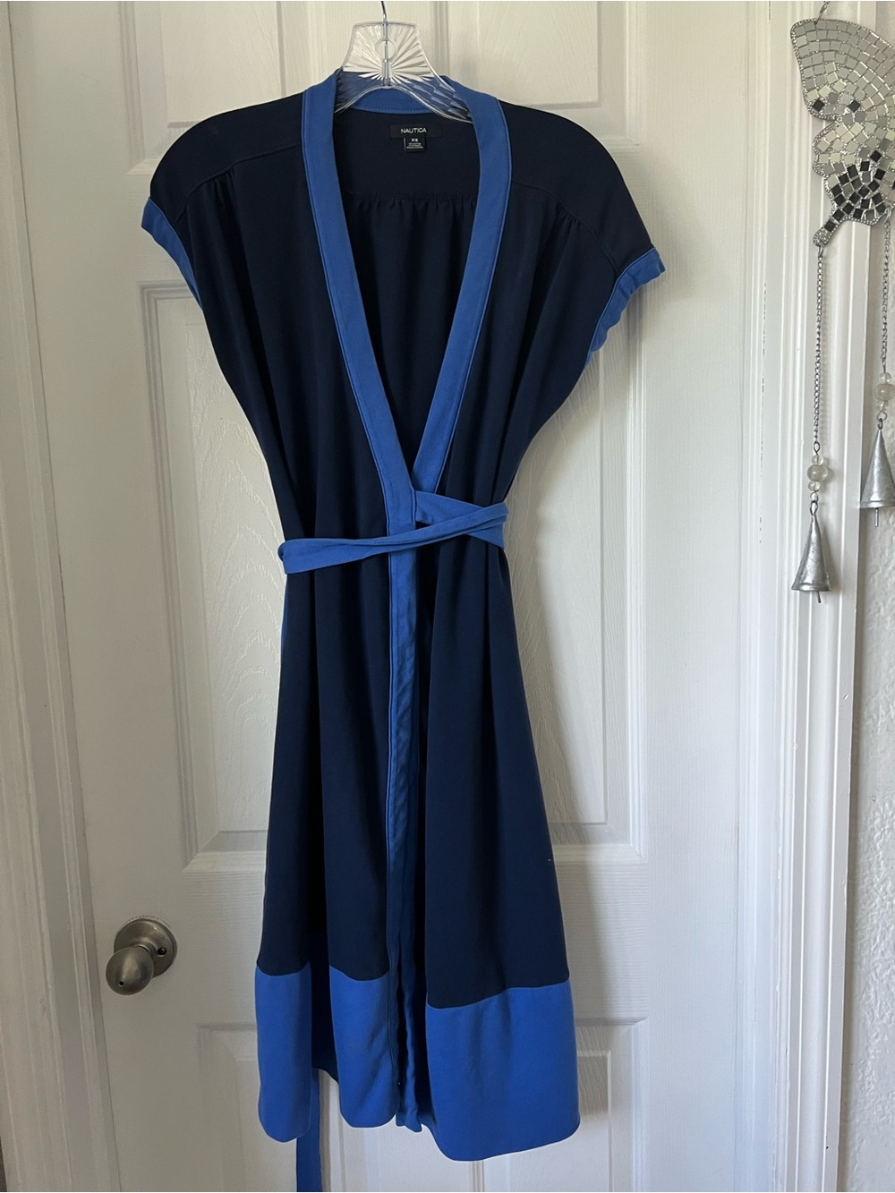 Nautica Two-Tone Navy and Royal Blue Wrap Midi Dress